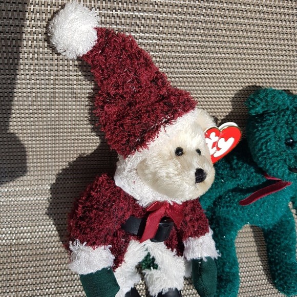 Ty Beanie Babies 2001 HOLIDAY TEDDY Green & 2000 Christmas Red Santa 8" Plush - Picture 6 of 15
